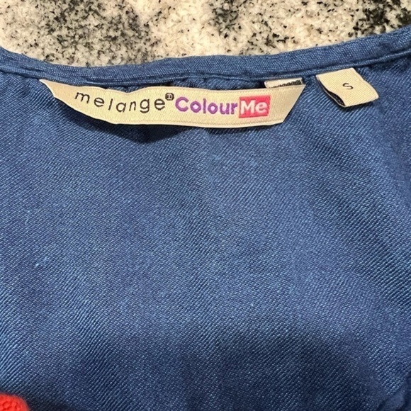 Melange Colour Me 100% Cotton Blue Long Sleeve Dress with Red Bib - Picture 11 of 15